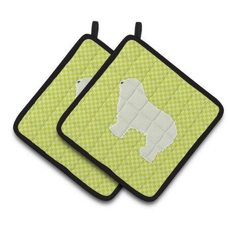 Carolines Treasures Komondor Checkerboard Green Pair of Pot Holders BB3855PTHD